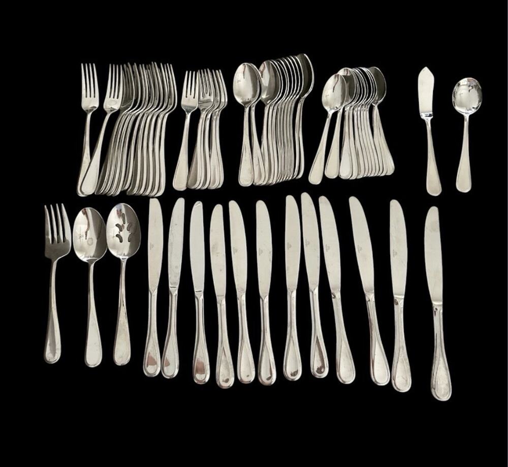 59 Piece Mikasa Bravo Flatware Set Dinner & Serving Knives Spoons Forks GUC